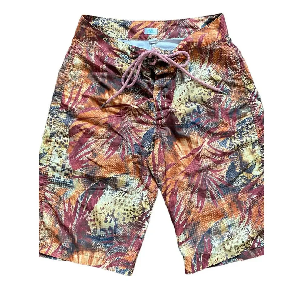 Agua Bendita Swim Trunks Men 32 M Brown Orange Leopard Printed Board Shorts